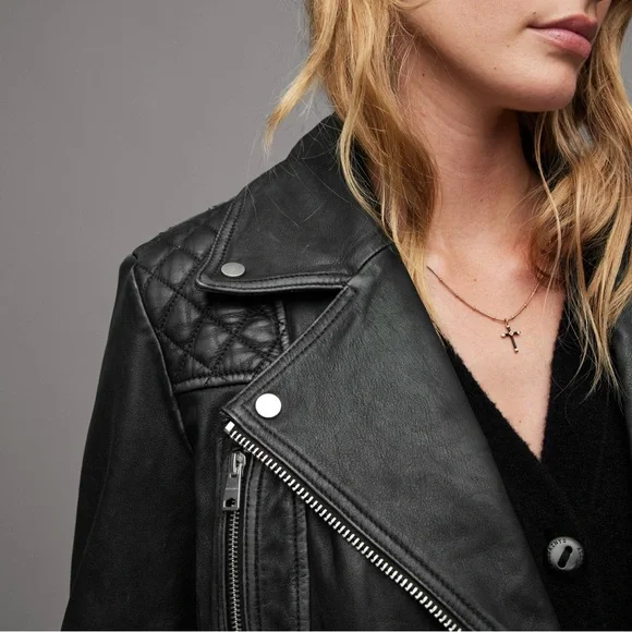 ALLSAINTS Cargo Distressed Leather Biker Jacket - Picture 10 of 11